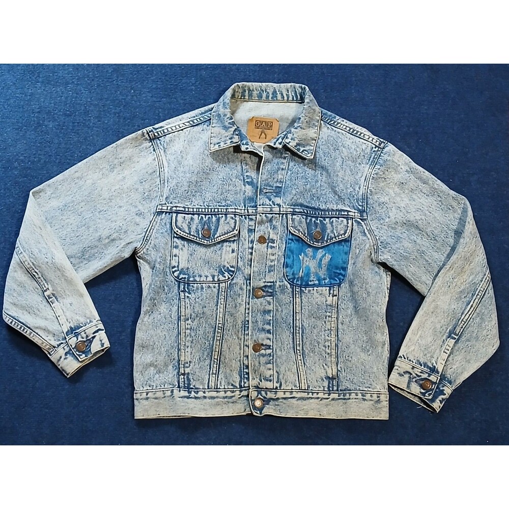 VINTAGE GAP 100% Authentic Acid Wash Jean Jacket NY Yankees pocket SMALL